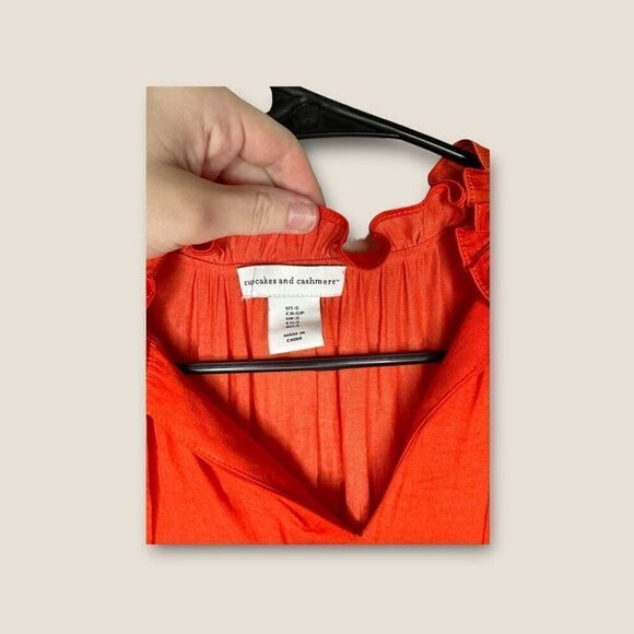 Cupcakes & Cashmere Orange Ruffle Tank Blouse Small - Picture 3 of 4